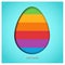 Easter Egg on sky blue background with colorful spring rainbow. Red Happy Easter greeting text. Bright design in paper-cut