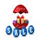 Easter egg text sale. Broken Easter egg, gift box 3D template isolated on white background. Design banner, greeting