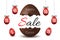 Easter egg text sale. Chocolate broken Happy Easter egg 3D template isolated white background. Design banner, greeting