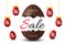 Easter egg text sale. Chocolate Happy Easter egg 3D template isolated white background. Design banner, greeting