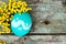 Easter egg and Verba on wooden background