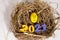 Easter egg  Yellow egg draw rabbit picture and number 2021 Placed at the nest