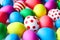 Easter eggs background. Colorful painted chicken eggs. Christian holiday traditions. Traditional symbol. Ceremonial food