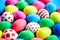 Easter eggs background. Colorful painted chicken eggs. Christian holiday traditions. Traditional symbol. Ceremonial food