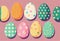 Easter eggs background. Pastel colored eggs ilustration. Generative AI.
