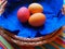 Easter eggs on blue serviette