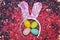 Easter Eggs and Bunny Ears on Confetti