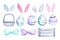 Easter eggs and bunny ears watercolor clipart on white background. Cute bunny ear and eggs decoration