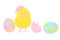 Easter eggs and chicken paper cut on white background