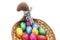 Easter Eggs in Chicken-shaped Cane Basket