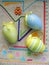 Easter eggs on embroidery canvas background
