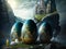 Easter Eggs with fantasy decoration in mystical land