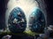 Easter Eggs with fantasy floral decoration in mystical land