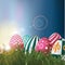 Easter eggs in field at sunrise background royalty free EPS 10 vector