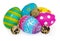 Easter eggs hand painted in many colors and patterns.