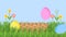 Easter eggs jump into a basket that stands on the grass. animation 4k