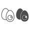 Easter Eggs line and solid icon. Cutted half egg silhouette with a yolk outline style pictogram on white background