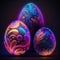 Easter eggs with neon-glow ornament