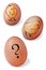 Easter eggs with painted chickens and question mark