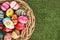 Easter eggs painted decoration with colourful on green grass background