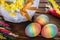 Easter eggs painted in LGBT colors, Concept of tolerance and religious equality towards various social groups