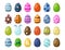 Easter eggs painted with spring pattern multi colored organic food holiday game vector illustration.