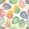 Easter eggs pattern with plant ornaments. Seamless texture vector illustration in soft pastel color. Religious holiday background