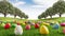 Easter eggs populate an typical English garden ready for egg hunt