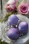 Easter eggs in purple with roses and pearls