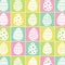 Easter eggs seamless pattern isolated on checkered squares in yellow, lime green, pink and pale green.