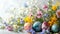 Easter Eggs and Spring Flowers Watercolor Scene. A serene watercolor scene of Easter eggs amidst a vibrant array of