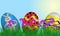 Easter Eggs on Springtime Meadow