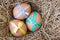 Easter eggs tied with ribbon