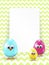 Easter eggs and white blank over zigzag background