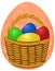 Easter Eggs in wicker basket on festive background