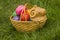 Easter Eggs in Wicker Basket in the shape of lamp