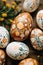 Easter eggs on wooden background. Happy Easter retro concept. Rustic style