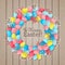 Easter eggs wreath on Wooden Bright Background