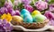 Easter elegance: Still life with eggs and flowers