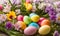 Easter elegance: Still life with eggs and flowers