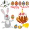 Easter elements set: cute rabbit, chicken, flowering branches, Easter in a wicker basket with a candle