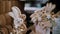 Easter fair. close-up. Different funny Easter bunny figurines, statuettes. traditional european easter decor and