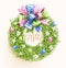 Easter Festive Grass Wreath with Bow Egg Flower on Beige
