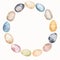 Easter frame with colorful decorated easter eggs clipart. Hand-painted watercolor illustration