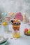 Easter freak shake decorated with Easter bunny gingerbread on th
