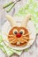 Easter funny bunny pancakes with fruits