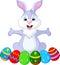 Easter funny rabbit with eggs