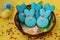 Easter funny rabbits, homemade painted gingerbread biscuits