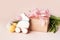 Easter gingerbread on sticks in the form of rabbit, gift, eggs, flowers