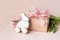 Easter gingerbread on sticks in the form of rabbit, gift, eggs, flowers